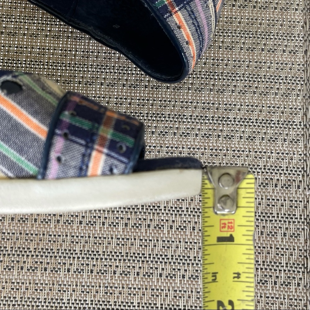 BC Footwear Plaid Fabric Peep-toe Wedges Navy Blue Size 9 - Picture 10 of 13